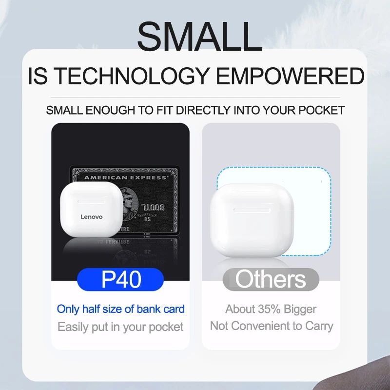 Lenovo LP40 Earphones TWS Wireless Bluetooth 5.0 Earbuds Bass Touch Control Stereo Noise Reduction Long Standby 230mAH