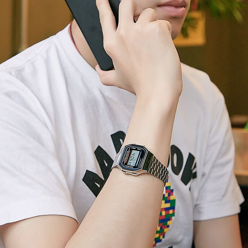 【2YEARS WARRANTY】GShock A168 Watch for Men LED Digital Waterproof Chronograph Stainless Steel Wristwatch A168WA-1W