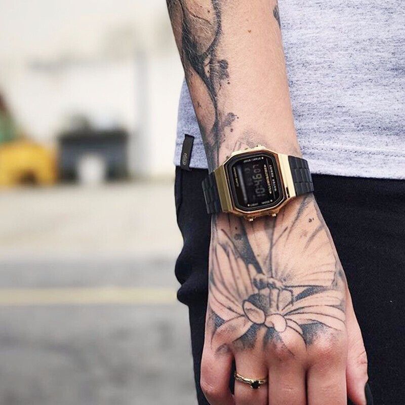 【2YEARS WARRANTY】GShock A168 Men's Digital Watch Sports Shock Resistant LED Watches Steel Strap A168WEGB-1B