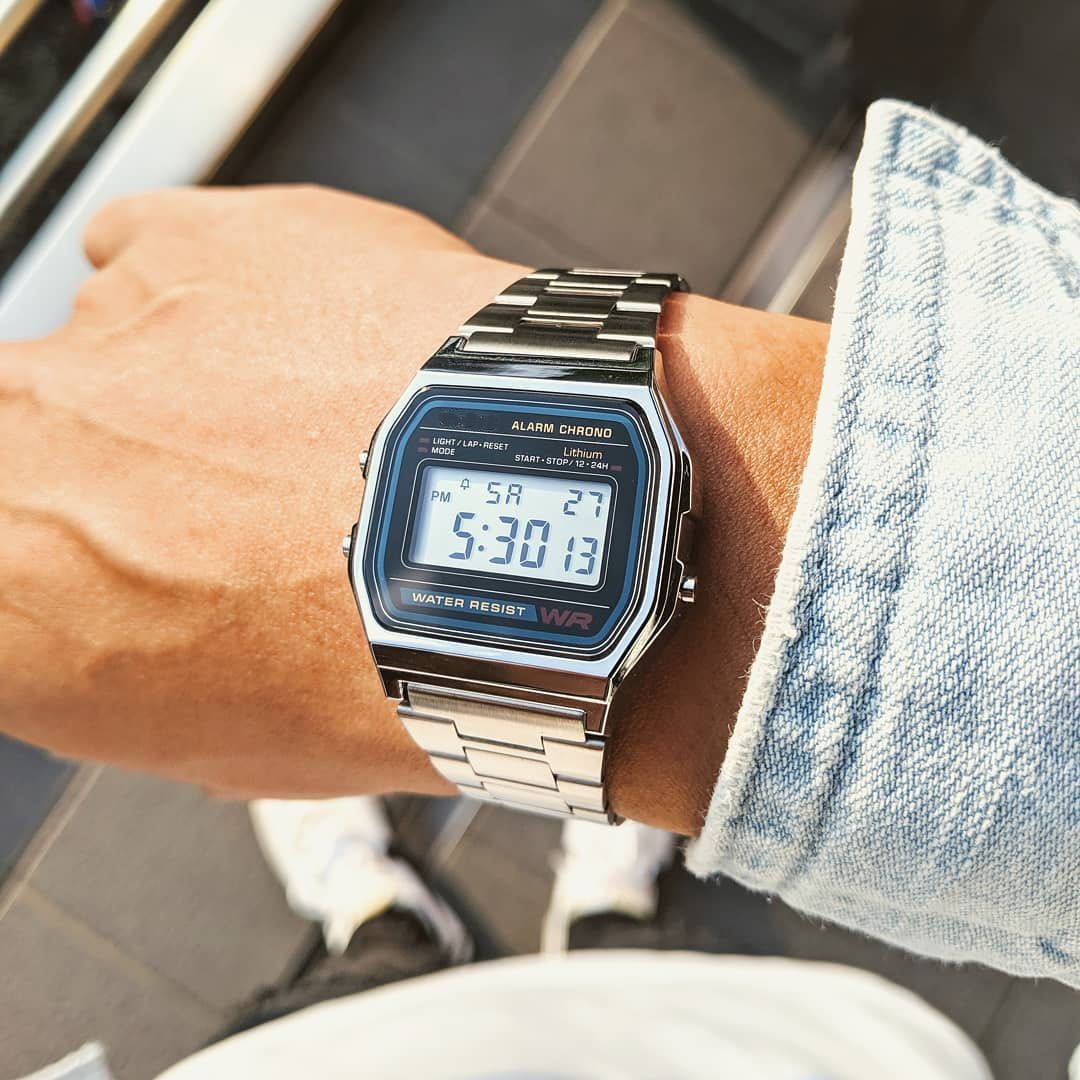 【2YEARS WARRANTY】GShock A158 Watch for Men LED Digital Waterproof Chronograph Stainless Steel Wristwatch A158WA-1D