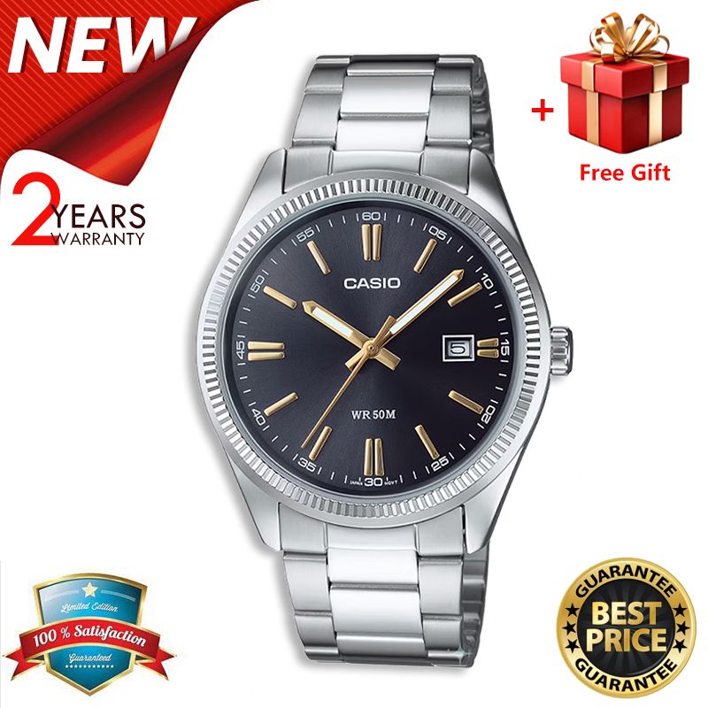 【2YEARS WARRANTY】Casio Watch for Men Waterproof Quartz Watch Stainless Steel Date Luminous Luxury Business Casual Watch MTP-1302D-1A2