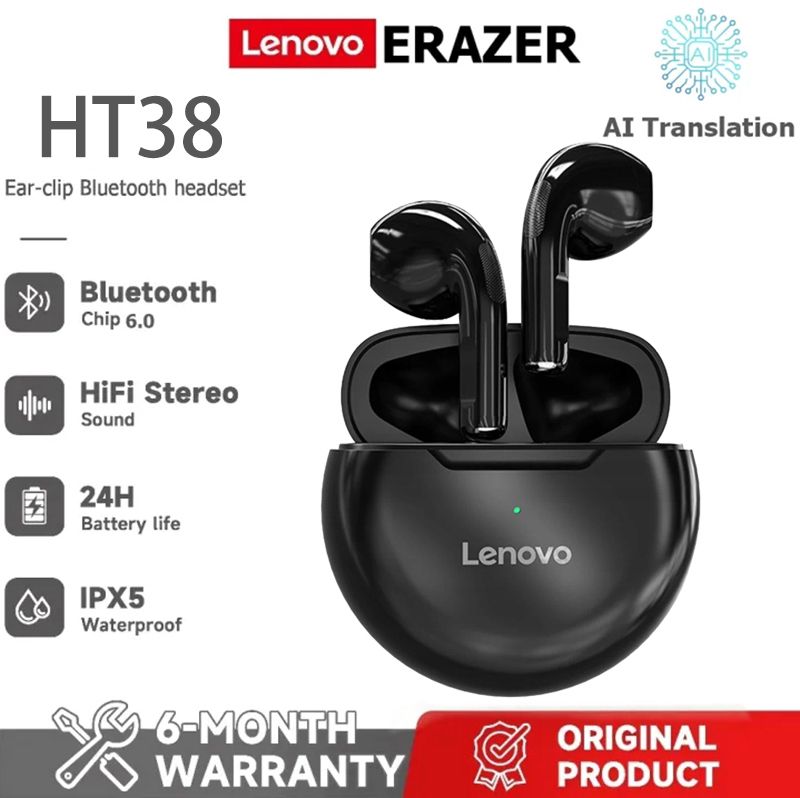 Lenovo HT38 TWS Bluetooth Earphone Mini Wireless Earbuds with Mic for iPhone Xiaomi Sport Waterproof 9D Stere Headphone