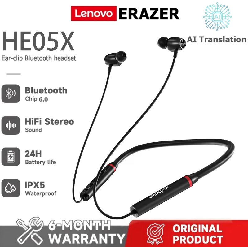 Lenovo HE05/HE05X Bluetooth Headset IPX5 Waterproof Sports Headphones Magnetic Neckband Wireless Headphones ios Android with Microphone