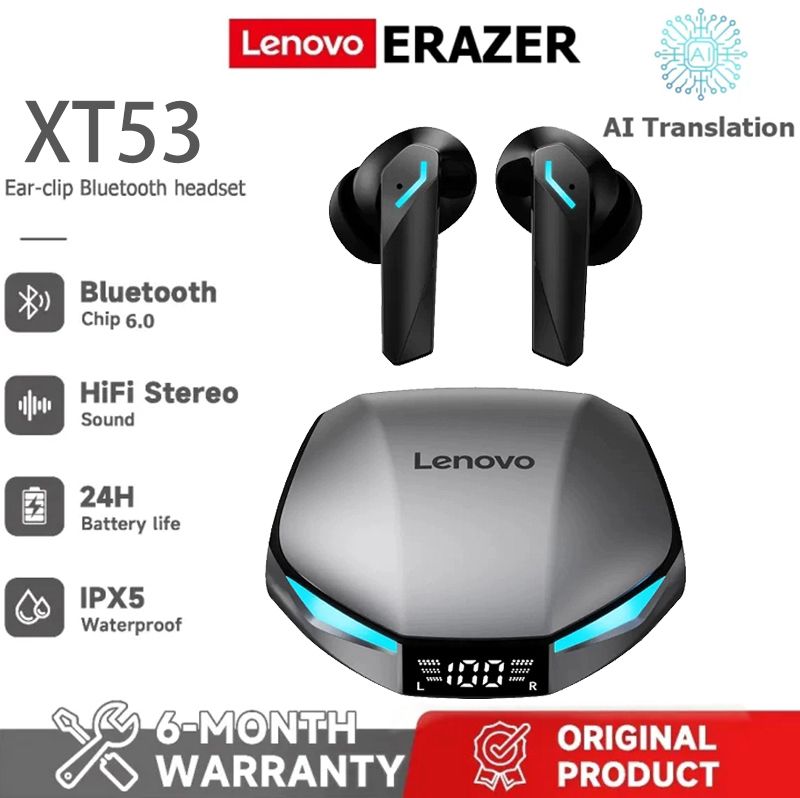 New Lenovo XT53 Wireless Bluetooth 5.4 Earphones LED Digital Display Waterproof Earbuds Noise Cancelling Gaming Headset