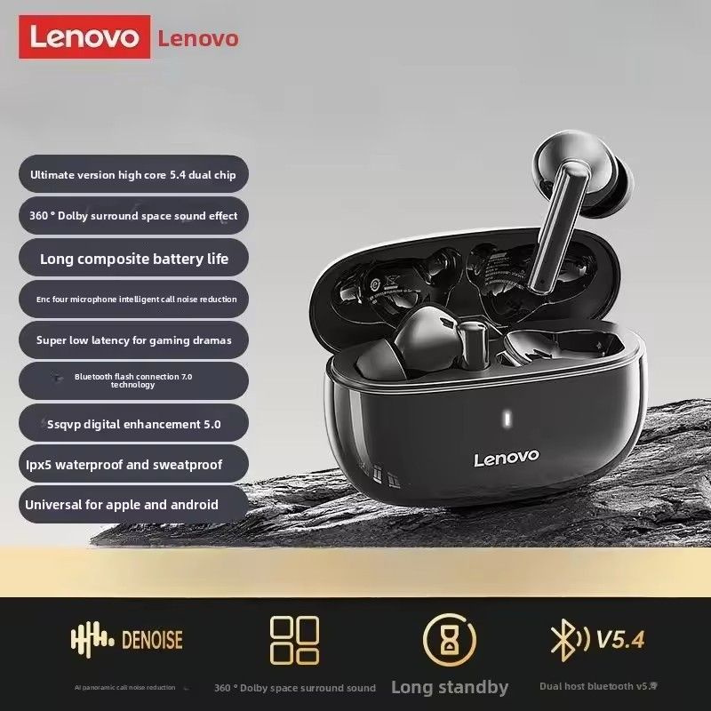 Lenovo TA210 Wireless Earphones Bluetooth 5.4 Long Battery Music Gaming Earphone with MIC Waterproof Sport Earbuds