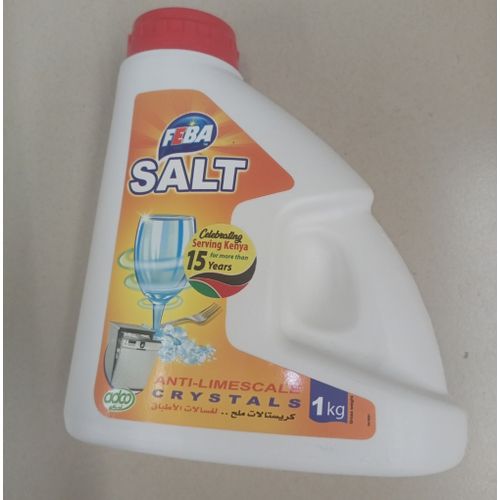 Feba Dishwasher Salt 1.5kgs-Formulated with a powerful cleaning action to remove tough stains including tea, coffee and dried-on food,It has a built-in salt  to leave glassware streak free& sparkling.
