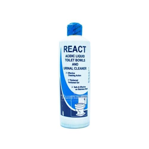 React Acidic Liquid Toilet Bowls & Urinal Cleaner –500ml tackles tough stains, scales, and odors with powerful acidic action.Its fast-acting formula disinfects and leaves your restroom sparkling clean