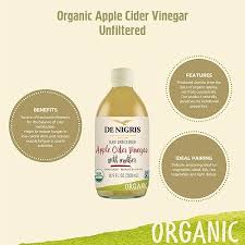 De Nigris Organic Raw Unfiltered Apple Cider Vinegar With Mother-500ml-unfiltered vinegar retains the mother strands of proteins, enzymes, and friendly bacteria known for their numerous health benefit