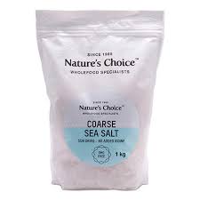 Natures Choice Coarse Sea Salt 1Kg-minerals contained in Sea Salt are in their natural ratios, helping to keep the body’s electrolytes in balance,this Sea Salt is free of preservatives and anticaking.