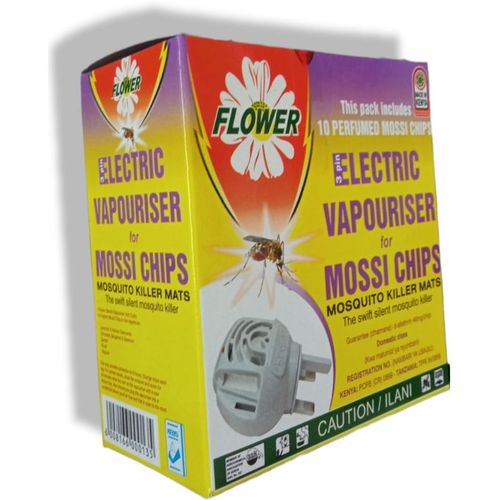Flower ELECTRIC VAPOURISER FOR MOSSI CHIPS MOSQUITO KILLER (10 Mossi Chips)-are excellent Mosquito Mats designed to be used in living areas and bedrooms to kill all mosquitoes. Use with electric unit.