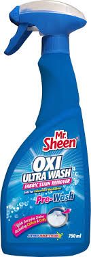 Mr Sheen Oxi Ultra Wash Pre-wash Fabric Stain Remover 750ml-. With it’s ability to actively target stains, Oxi Ultra leaves the colour of your clothing brighter for longer.