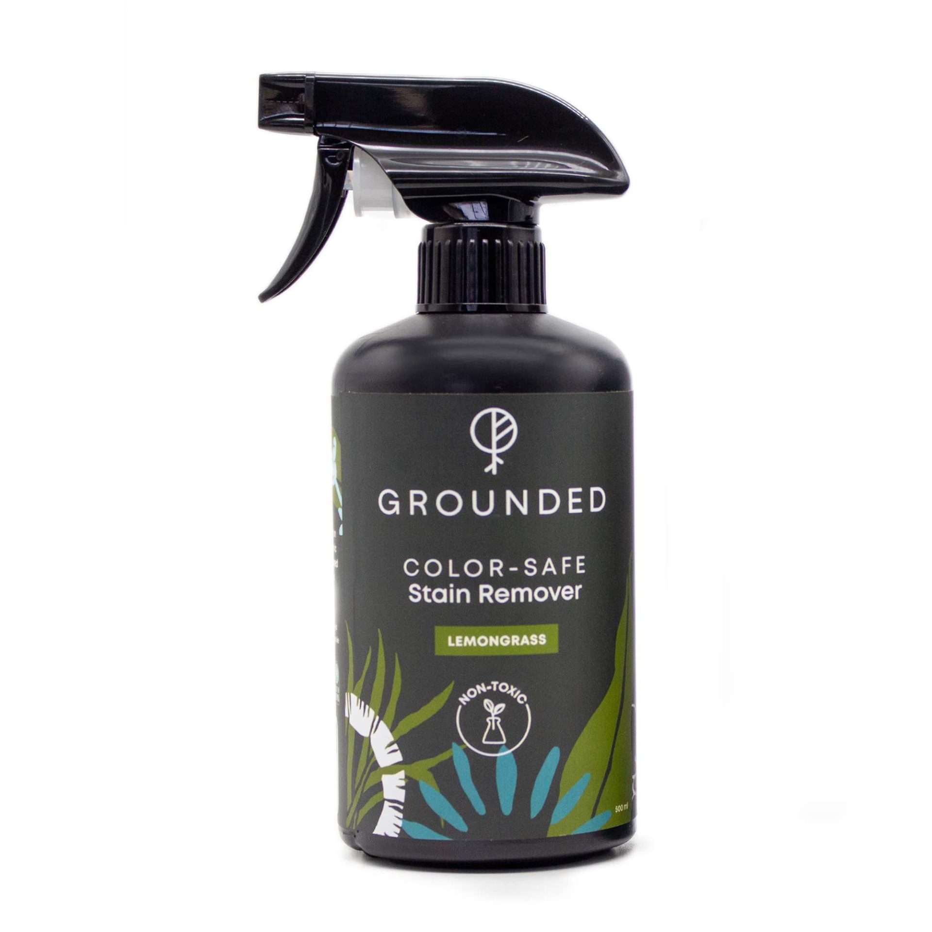 Grounded Stain Remover 500ml Spray-Spot-treat stains, then wash as usual. Powered by coconut-sunflower liquid soap and hydrogen peroxide. Suitable for whites and colored clothes.Enhanced by lemongrass