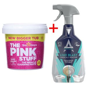 THE PINK STUFF The Miracle Cleaning Paste 850g  + Astonish Lime Blast Descaler 750ml-is your go-to solution for tackling tough stains and dirt on a wide range of surfaces. This multi-purpose combo