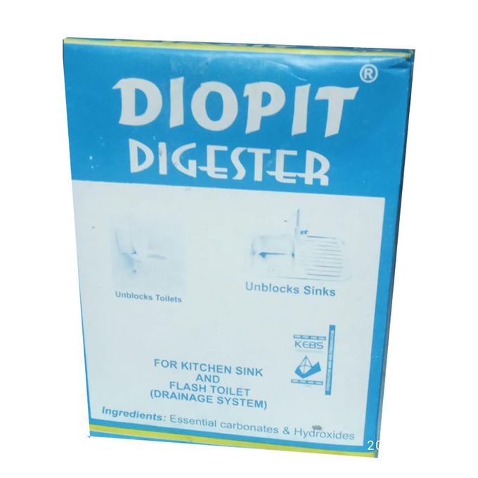 Diopit Digester - 250g-Biodegrade, empty, the total sewerage and paper content of a pit toilet (long drop) in between 5 to 20 days without contaminating the groundwater .