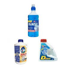 Feba SALT 1.5 Kgs , RINSE AID & POWDER DISHWASHING QUICK DRYING 1Kg Combo-contains disinfecting chlorine powder, which helps you clean the germs on used kitchenware. This cleaner has a quality action.