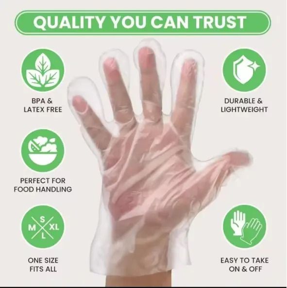 TPE Plastic Gloves a pack of 100pcs Disposable Loose-Fitting Latex Free For Food Prep Hair Dying Kitchen Cooking Translucent