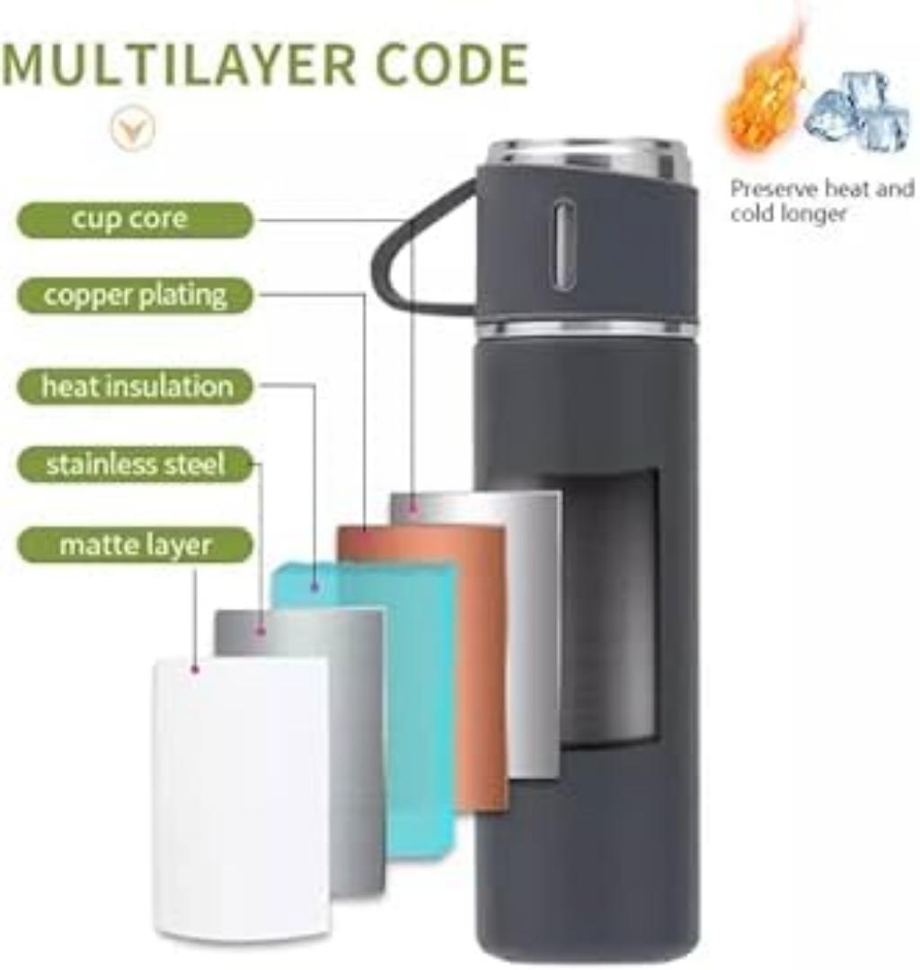 Unbreakable stainless steel GIFT PACK THERMOCUP 500MP+130ML CUPS and gift bag