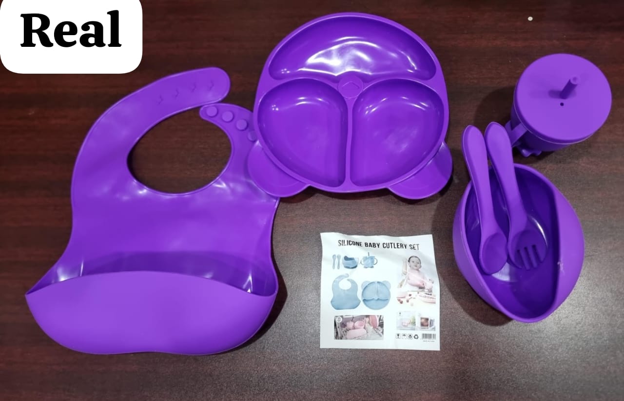 `6pcs silicon baby feeding cutlery set dishwasher safe avaialble in random colors