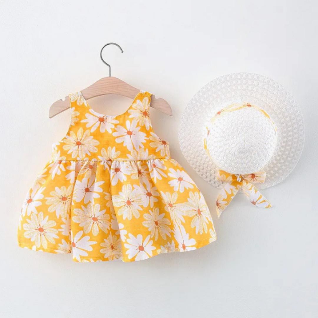 Baby girls dresses. 3M-48Mnths. Sleeveless baby girl big bow dress.  Printed cotton 2- piece with hat. Floral summer dress with hat.2 PCs floral sleeveless dress.