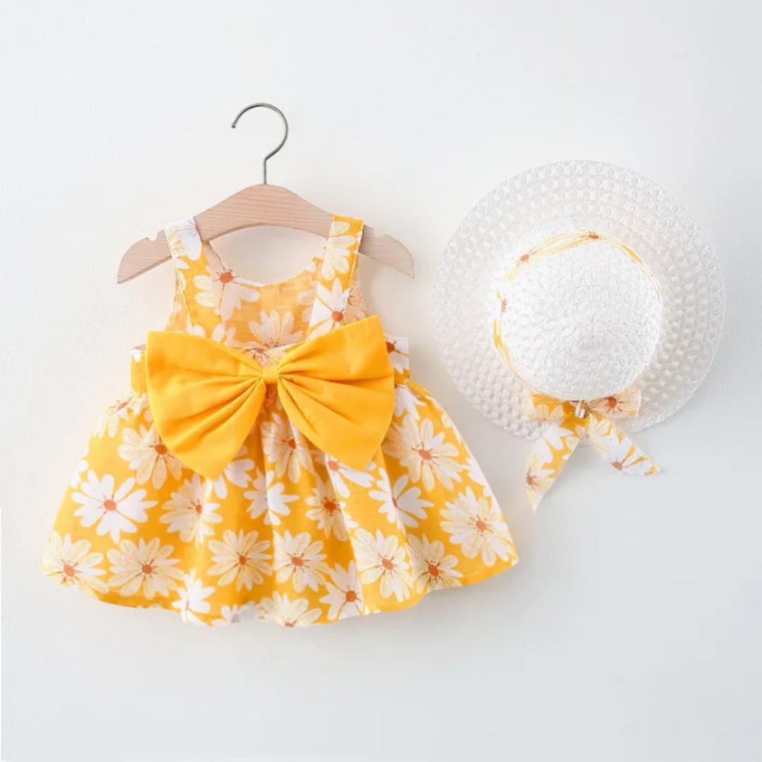 Baby girls dresses. 3M-48Mnths. Sleeveless baby girl big bow dress.  Printed cotton 2- piece with hat. Floral summer dress with hat.2 PCs floral sleeveless dress.