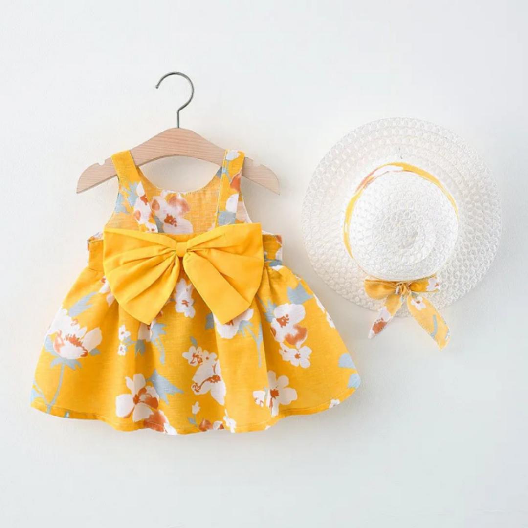 Baby girls dresses. 3M-48Mnths. Sleeveless baby girl big bow dress.  Printed cotton 2- piece with hat. Floral summer dress with hat.2 PCs floral sleeveless dress.