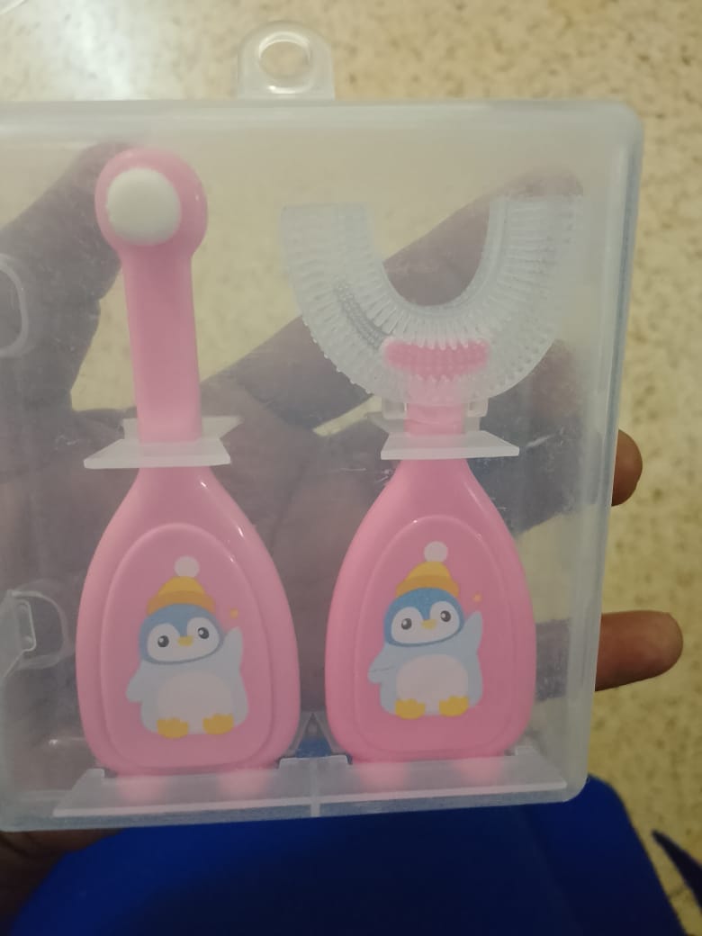 NEW!! 2 IN 1 SET!! Quality, Baby Toothbrush set. Kids toothbrush. Baby friendly toothbrush. U shaped 360⁰ cleaning kids toothbrush. Baby oral care products. Silicone children's brushes for home use.