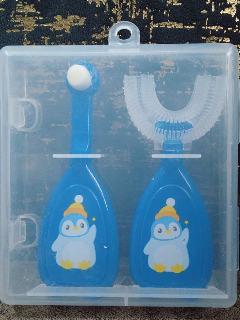 NEW!! 2 IN 1 SET!! Quality, Baby Toothbrush set. Kids toothbrush. Baby friendly toothbrush. U shaped 360⁰ cleaning kids toothbrush. Baby oral care products. Silicone children's brushes for home use.