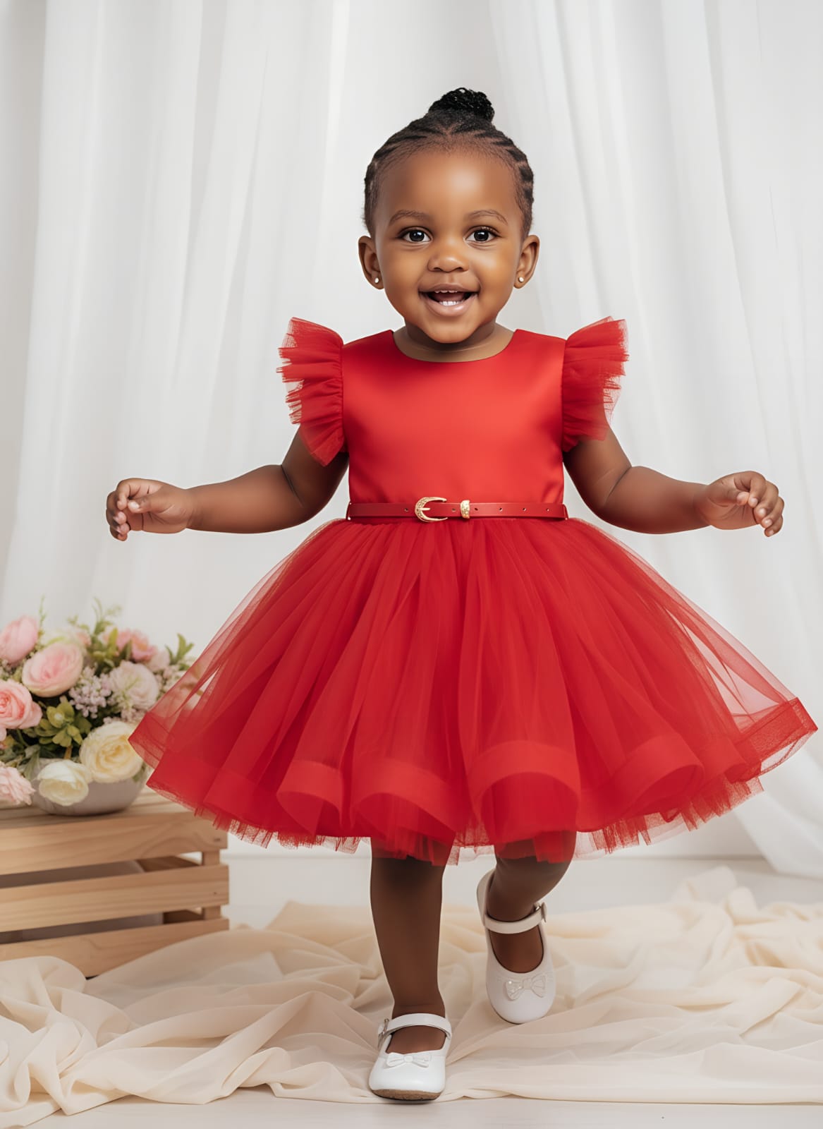 Baby Girls dresses. Princess kids dresses. solid color, round neck. Suitable for birthday party, Christmas party, church dress, performance dress. its full from the layered mesh beneath.