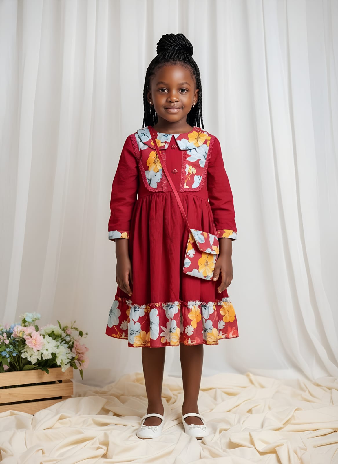 Baby Girls dresses. Elegant kids dresses. solid color, round neck. Suitable for birthday party, christmas party, church dress, performance dress. Comes with a purse. big girls dresses.