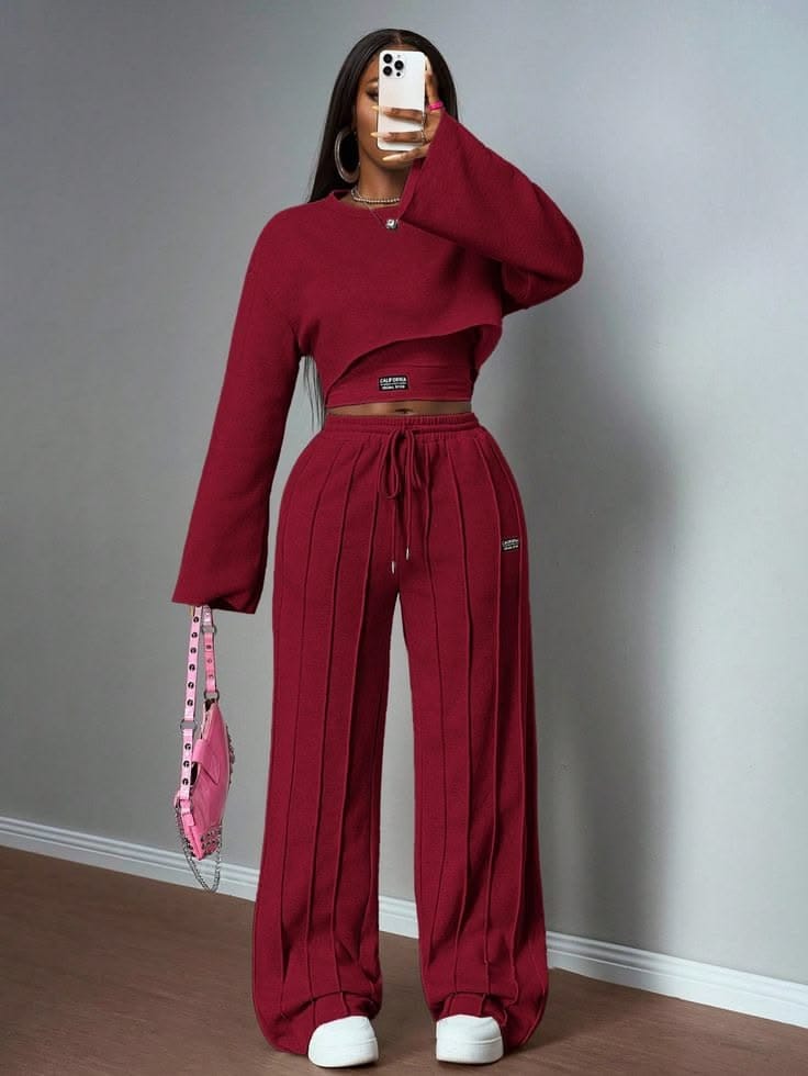 High quality 3pc ladies' tracksuits. Sweatpants +Tube top+ wide leg pants. Heavy turkey quality women clothes.  women solid color 3pc tracksuits. Casual wear, Sportswear, street wear, Travel wear.