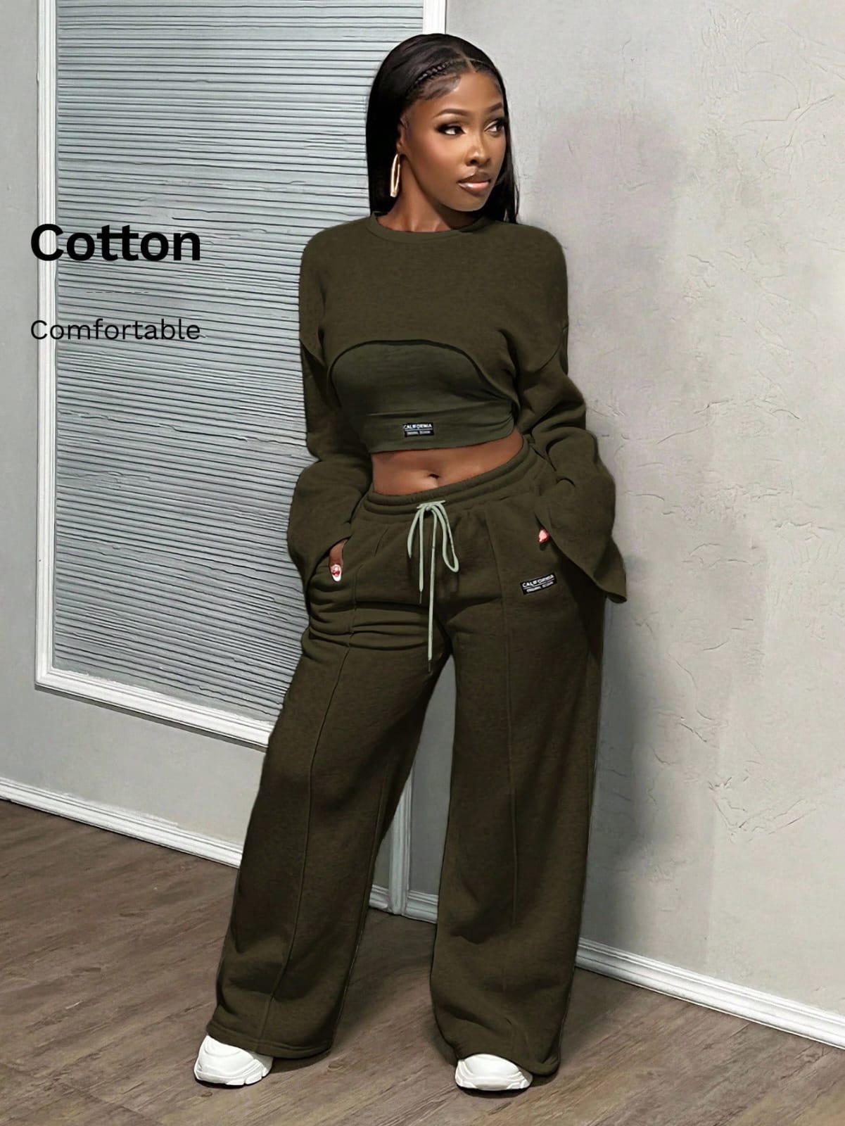 High quality 3pc ladies' tracksuits. Sweatpants +Tube top+ wide leg pants. Heavy turkey quality women clothes.  women solid color 3pc tracksuits. Casual wear, Sportswear, street wear, Travel wear.