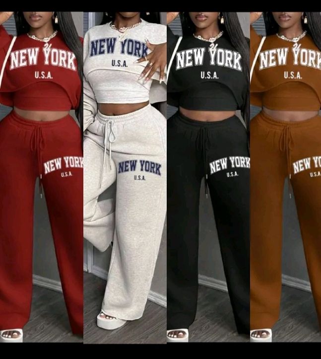 High quality 3pc ladies' tracksuits. Sweatpants +Tube top+ wide leg pants. Heavy turkey quality women clothes.  New York printed 3pc tracksuits. Casual wear, Sportswear, street wear, Travel wear.