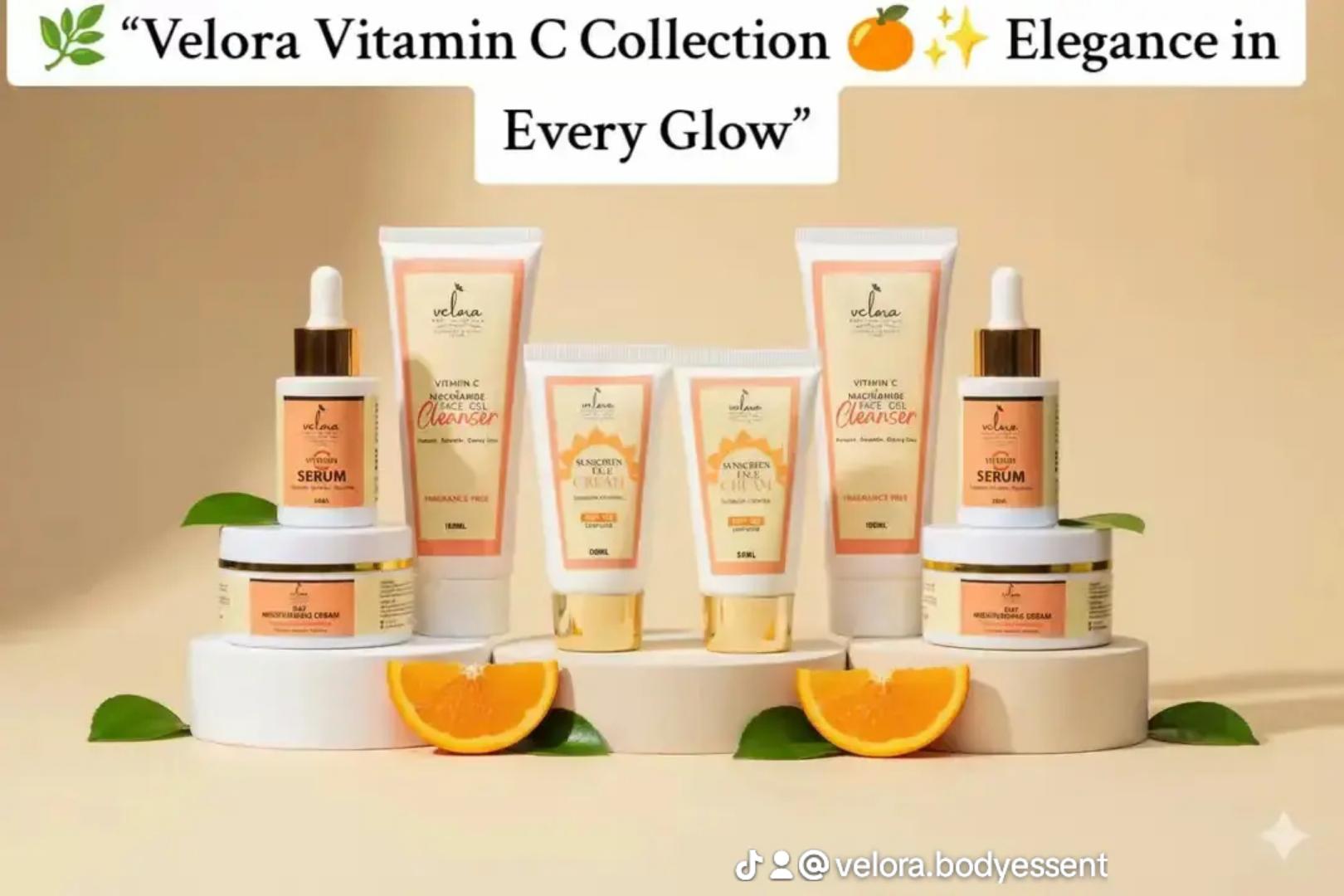 Velora Body Essentials All Plus Kit – Complete Vitamin C + Niacinamide Brightening Skincare Set for Glowing, Hydrated, Even-Toned Skin | 4-Step Face Care Routine for Women | SPF 50 Sunscreen & Serum