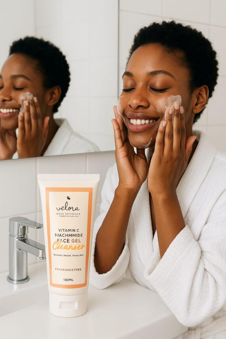 Velora Body Essentials Vitamin C + Niacinamide Brightening Face Cleanser – Deep Cleansing Gel for Glowing, Even-Toned Skin | Hydrating & Gentle Facial Wash for All Skin Types by Velora Body Essentials