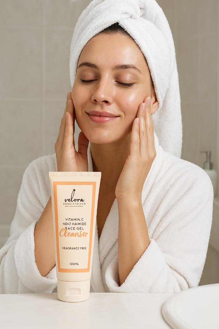 Velora Body Essentials Vitamin C + Niacinamide Brightening Face Cleanser – Deep Cleansing Gel for Glowing, Even-Toned Skin | Hydrating & Gentle Facial Wash for All Skin Types by Velora Body Essentials