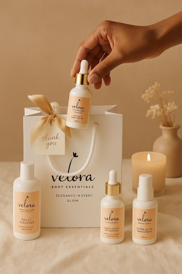 Velora Body Essentials All Plus Kit – Complete Vitamin C + Niacinamide Brightening Skincare Set for Glowing, Hydrated, Even-Toned Skin | 4-Step Face Care Routine for Women | SPF 50 Sunscreen & Serum