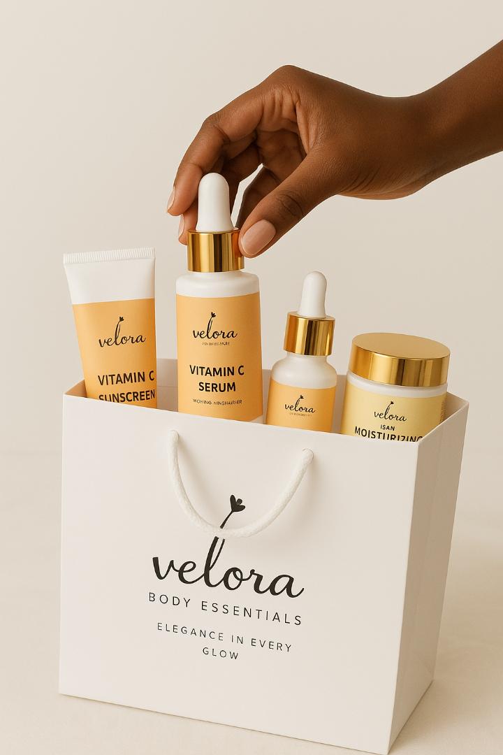 Velora Body Essentials All Plus Kit – Complete Vitamin C + Niacinamide Brightening Skincare Set for Glowing, Hydrated, Even-Toned Skin | 4-Step Face Care Routine for Women | SPF 50 Sunscreen & Serum