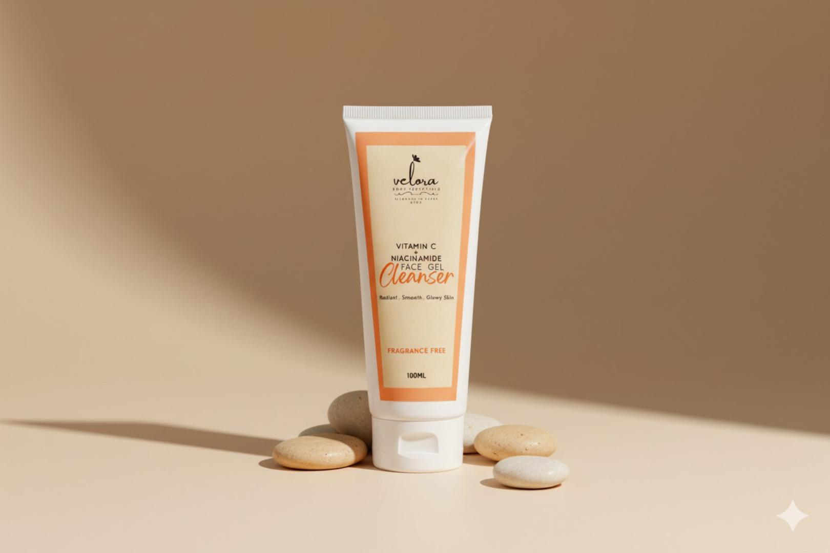 Velora Body Essentials Vitamin C + Niacinamide Brightening Face Cleanser – Deep Cleansing Gel for Glowing, Even-Toned Skin | Hydrating & Gentle Facial Wash for All Skin Types by Velora Body Essentials