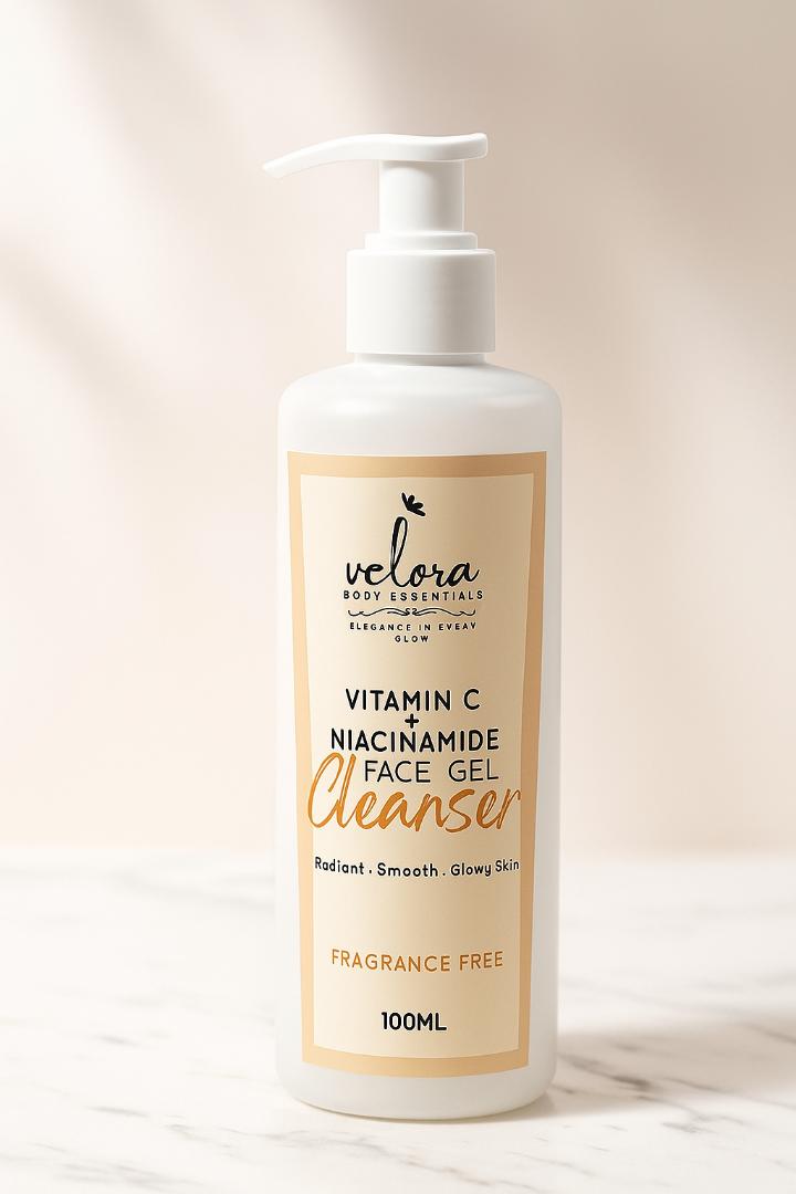 Velora Body Essentials Vitamin C + Niacinamide Brightening Face Cleanser – Deep Cleansing Gel for Glowing, Even-Toned Skin | Hydrating & Gentle Facial Wash for All Skin Types by Velora Body Essentials