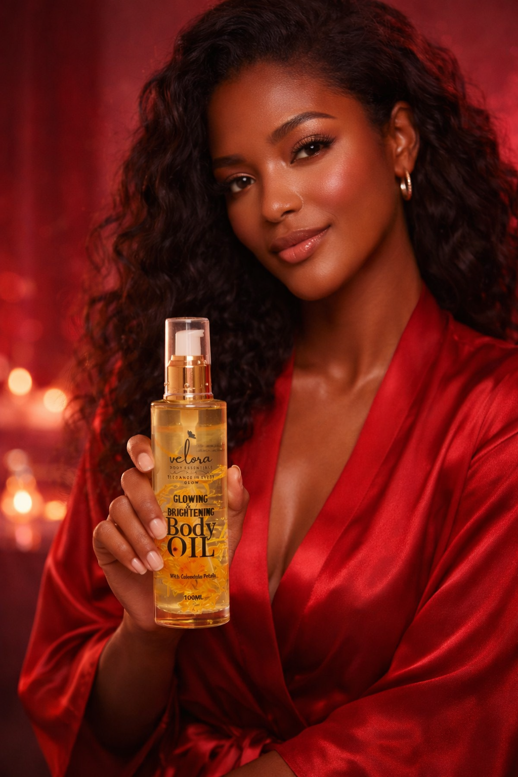 Velora Glowing & Brightening Body Oil with Calendula Petals 100ml – Moisturizing Radiant Skin Oil for Dry Skin, Dark Spots, Even Tone, Natural Glow Body Care for Women & Men