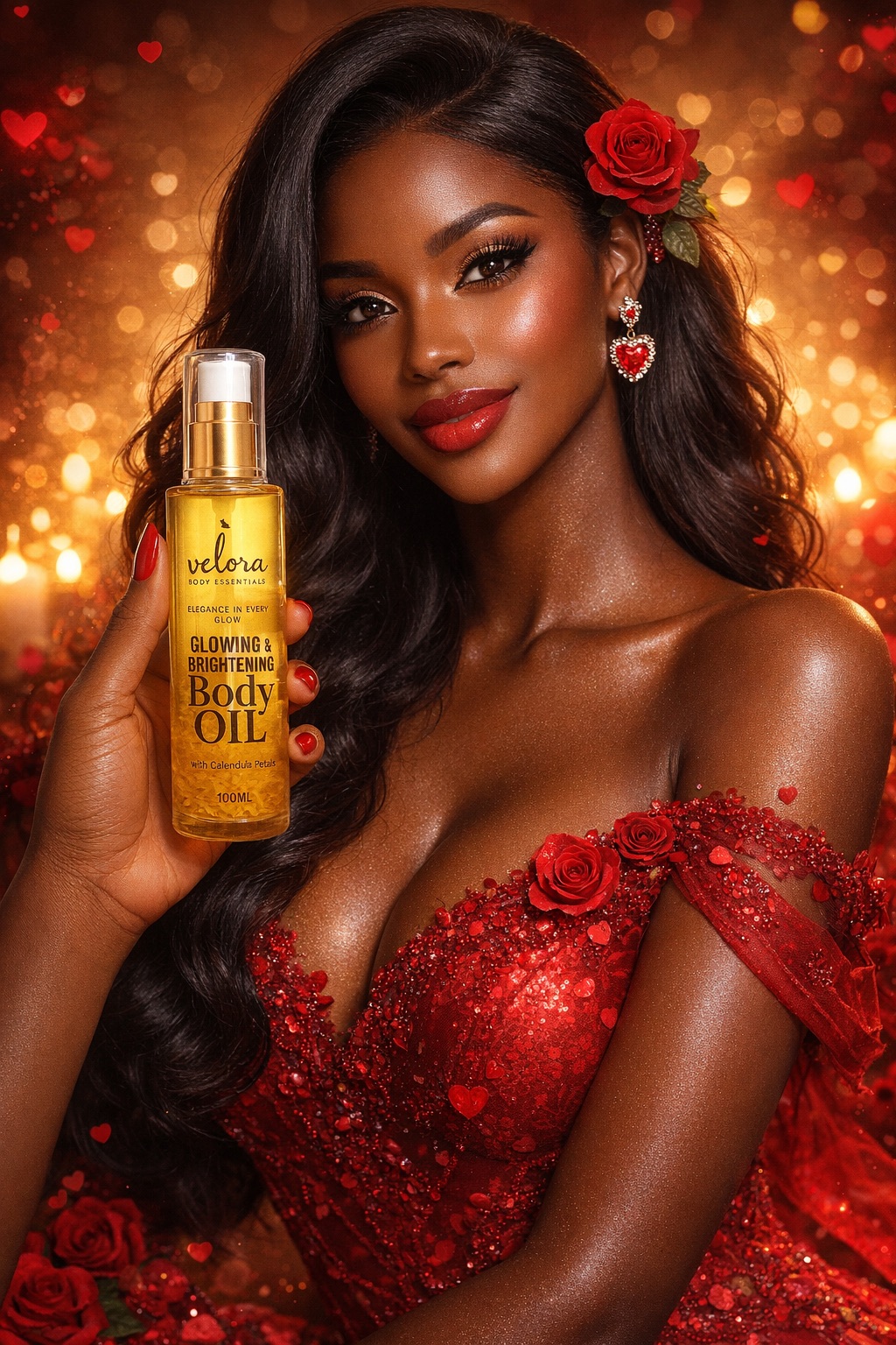 Velora Glowing & Brightening Body Oil with Calendula Petals 100ml – Moisturizing Radiant Skin Oil for Dry Skin, Dark Spots, Even Tone, Natural Glow Body Care for Women & Men