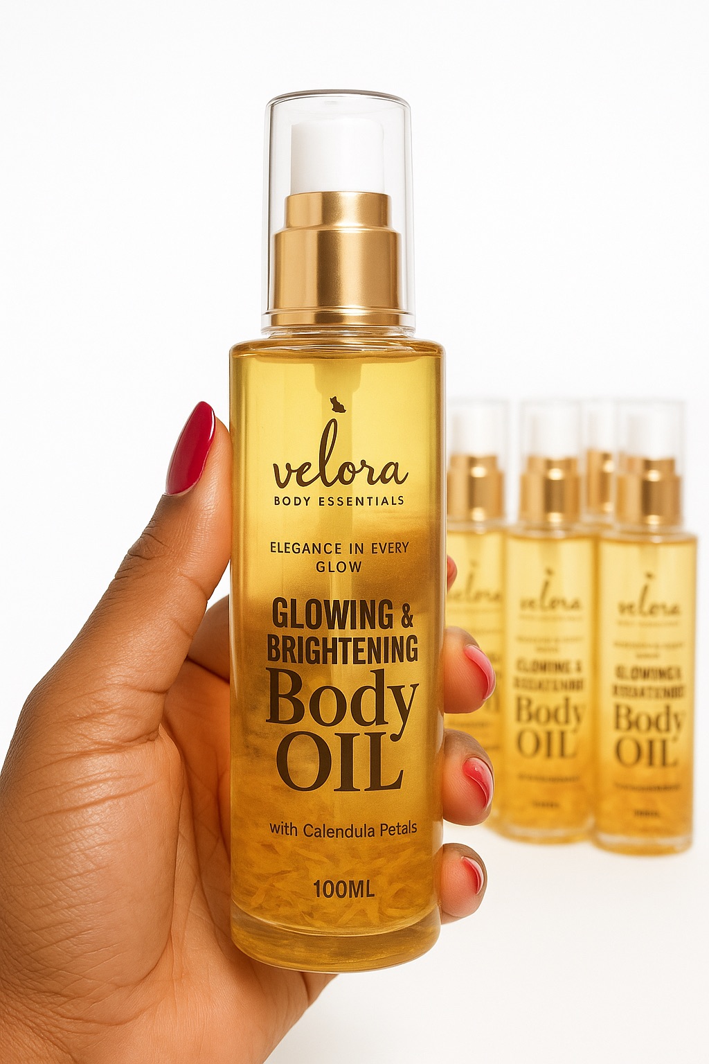Velora Glowing & Brightening Body Oil with Calendula Petals 100ml – Moisturizing Radiant Skin Oil for Dry Skin, Dark Spots, Even Tone, Natural Glow Body Care for Women & Men