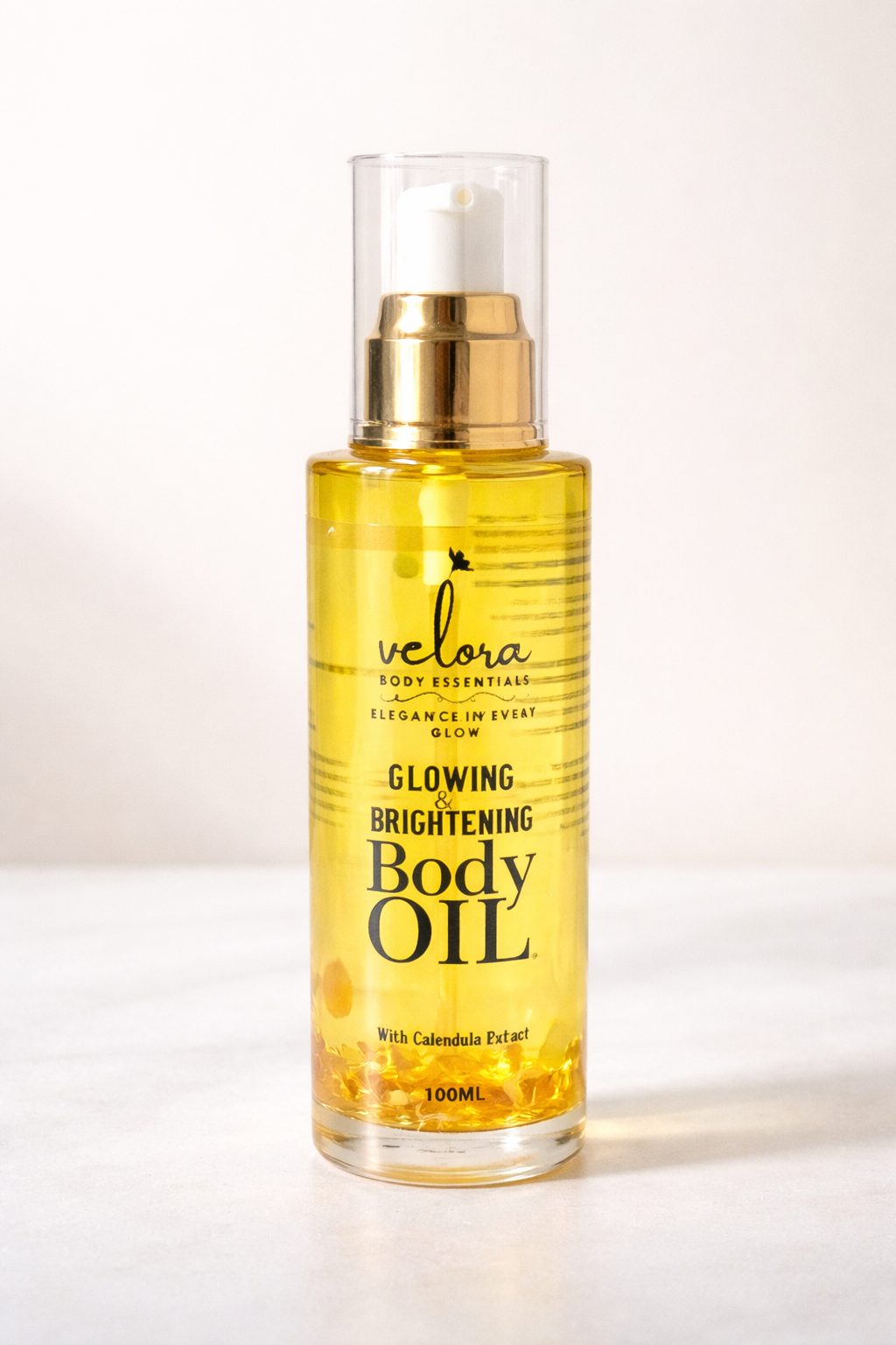 Velora Glowing & Brightening Body Oil with Calendula Petals 100ml – Moisturizing Radiant Skin Oil for Dry Skin, Dark Spots, Even Tone, Natural Glow Body Care for Women & Men