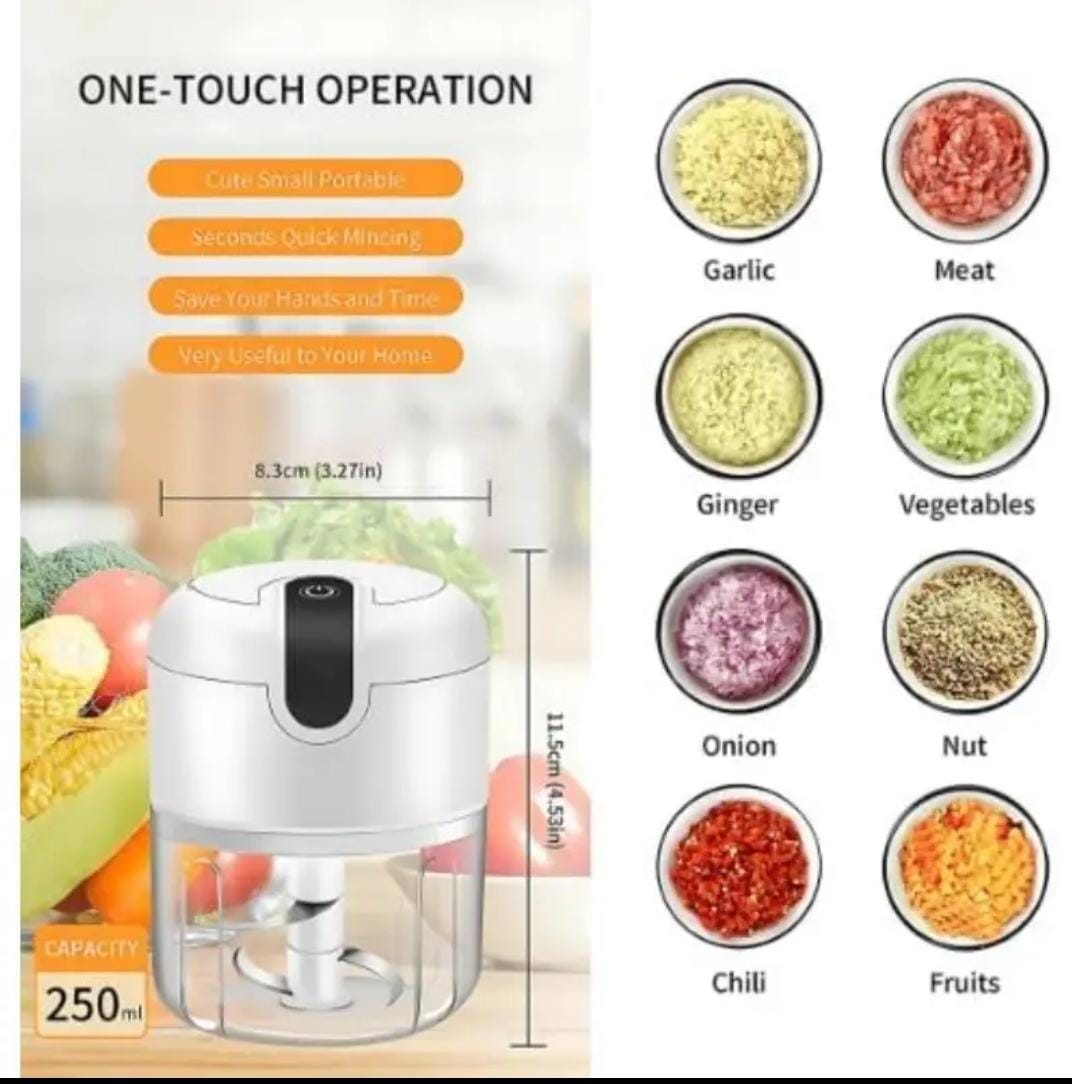 USB Rechargeable
Electric Garlic Chopper & Mini Food Processor with Bowl &
SS Blades, Portable Handheld Mincer for Onion, Nuts, Herbs,
Food, Compact One-Touch Operation, USB- Chopper, Camping
