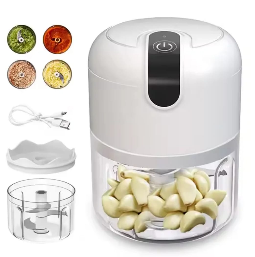 USB Rechargeable
Electric Garlic Chopper & Mini Food Processor with Bowl &
SS Blades, Portable Handheld Mincer for Onion, Nuts, Herbs,
Food, Compact One-Touch Operation, USB- Chopper, Camping