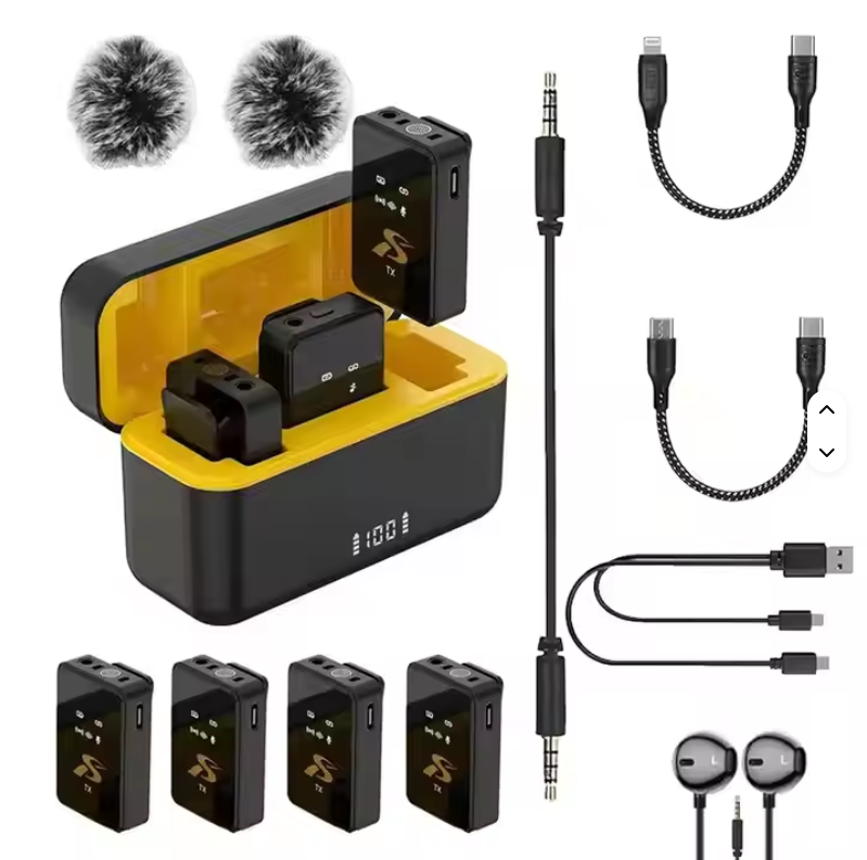 SX13 4in1 Wireless Microphones for Android - 2 Portable Lavalier Microphone With Noise Reduction | Lapel Microphone Wireless