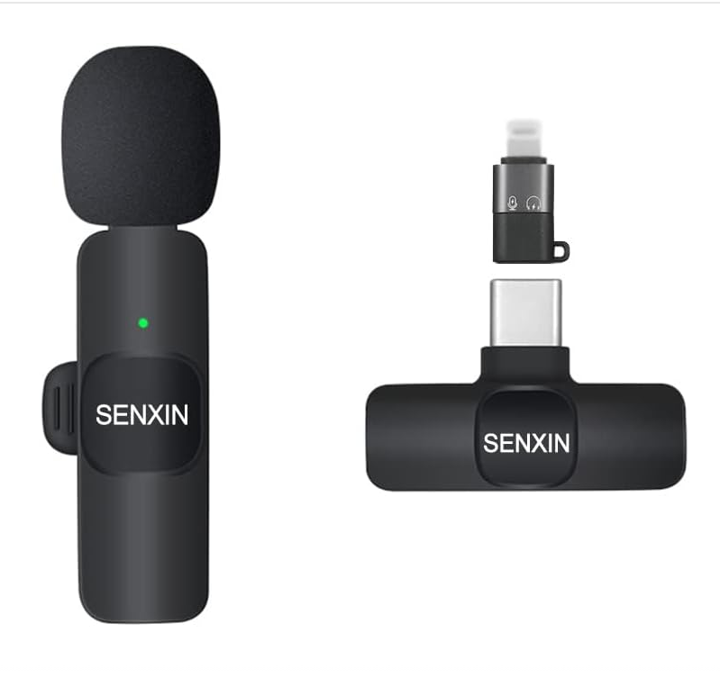 K8 Wireless Lavalier Microphone Plug and Play for iPhone Android 20 m(65 feet) Synchronized Transmission Clear Receiving Intelligent Noise Cancellation Wireless Microphone