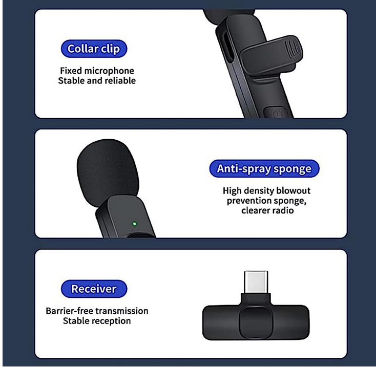 K8 Wireless Lavalier Microphone Plug and Play for iPhone Android 20 m(65 feet) Synchronized Transmission Clear Receiving Intelligent Noise Cancellation Wireless Microphone