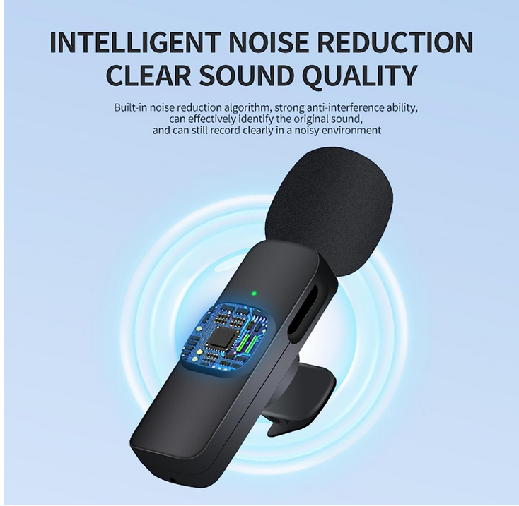 K8 Wireless Lavalier Microphone Plug and Play for iPhone Android 20 m(65 feet) Synchronized Transmission Clear Receiving Intelligent Noise Cancellation Wireless Microphone
