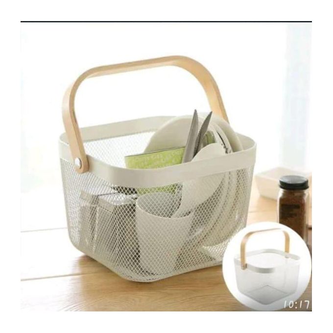 Portable Fruits Storage Basket or Multipurpose Mesh Basket with Bamboo Handle